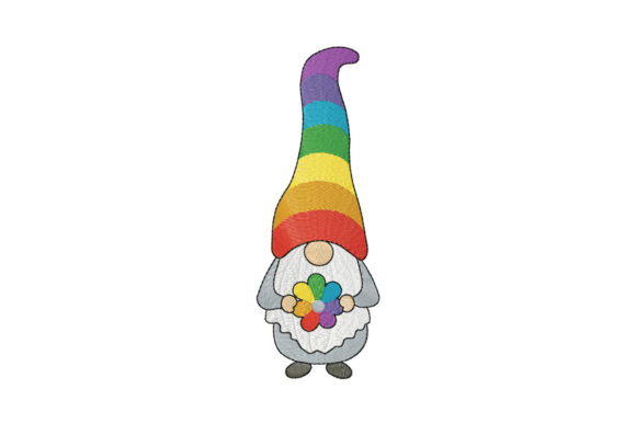 Rainbow Gnome with Rainbow Daisy Embroidery